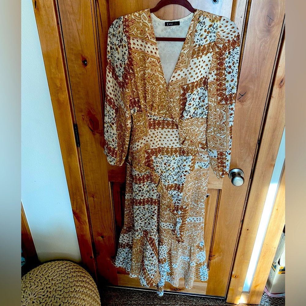 Very J ruffled maxi dress long sleeve with high front slit